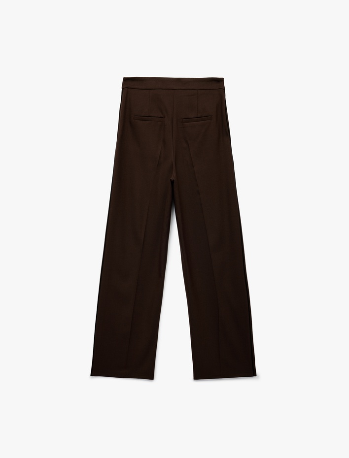  Geniş Paça Yüksek Bel Viskon Karışımlı Kumaş Pantolon