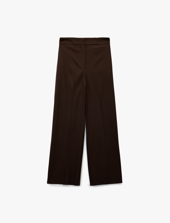  Geniş Paça Yüksek Bel Viskon Karışımlı Kumaş Pantolon