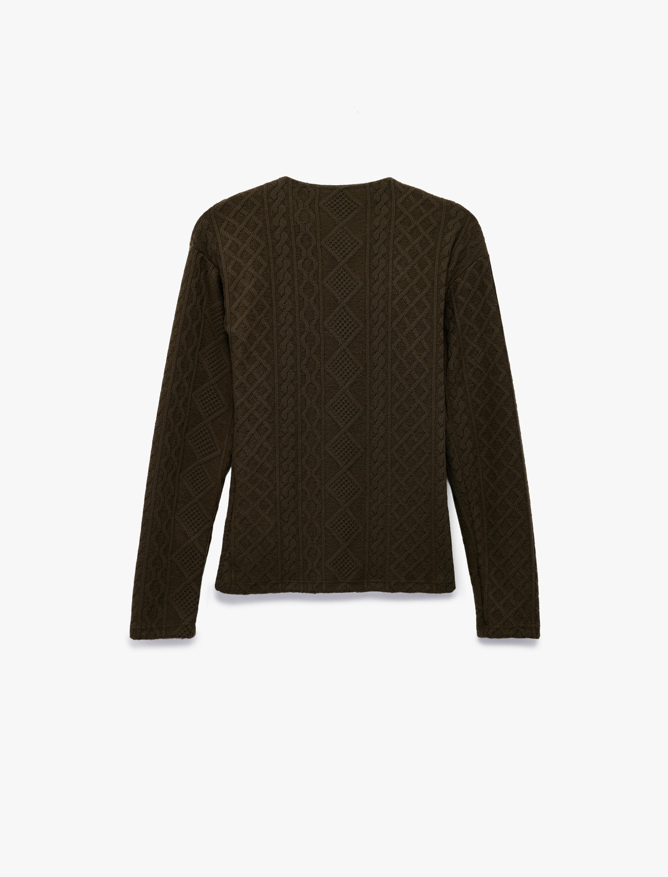   Slim Fit Uzun Kollu Kalpli Düğme Detaylı Bisiklet Yaka Saç Örgü Hırka