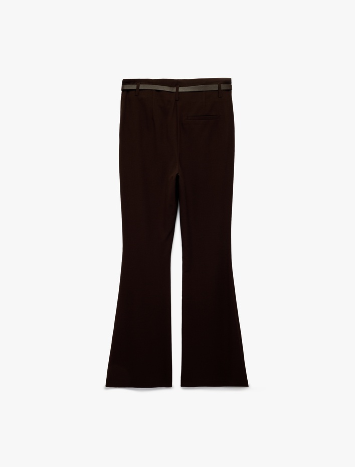  Slim Fit Cepli Viskon Karışımlı Kemer Detaylı İspanyol Paça Pantolon