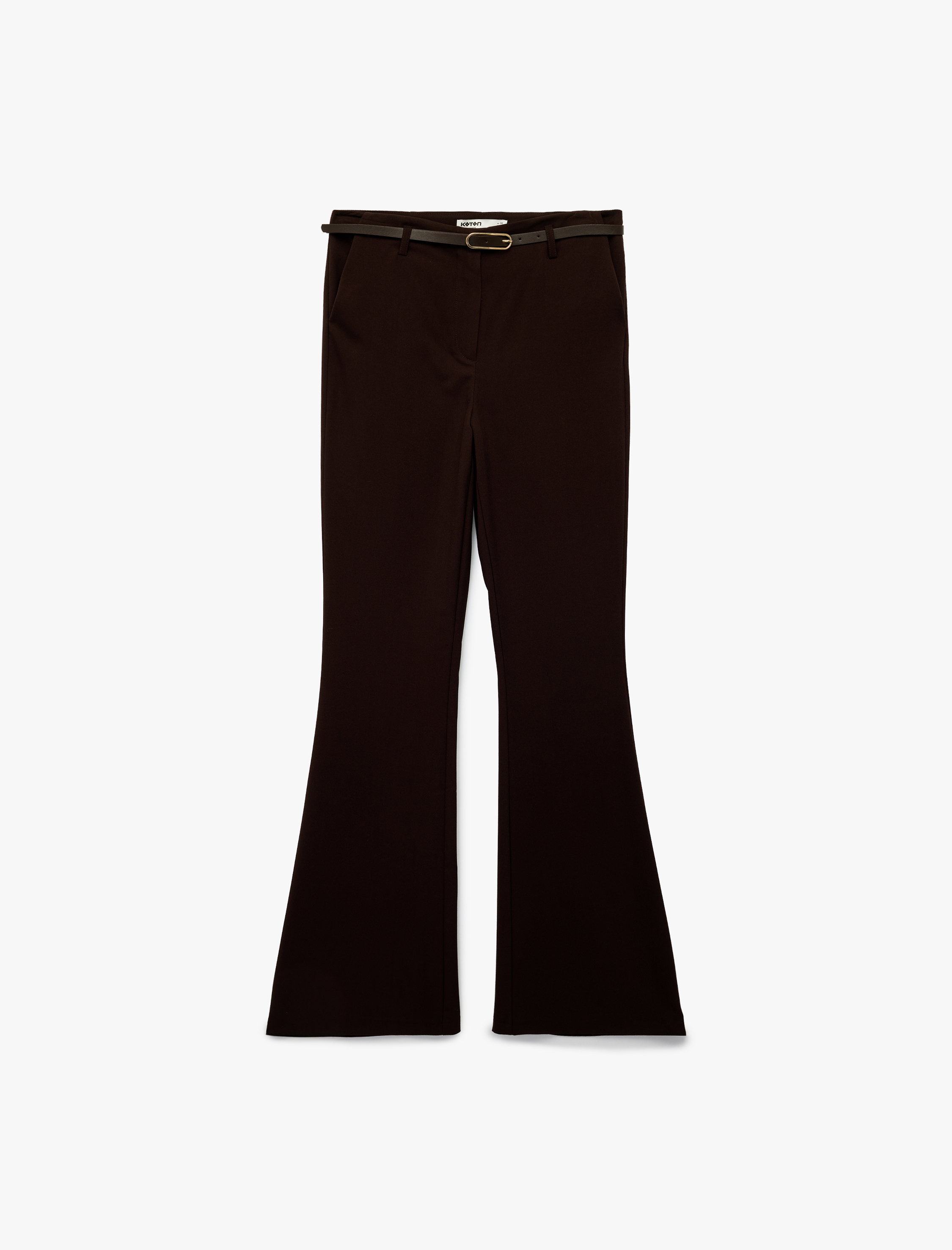   Slim Fit Cepli Viskon Karışımlı Kemer Detaylı İspanyol Paça Pantolon