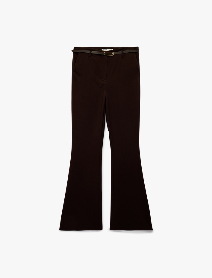  Slim Fit Cepli Viskon Karışımlı Kemer Detaylı İspanyol Paça Pantolon