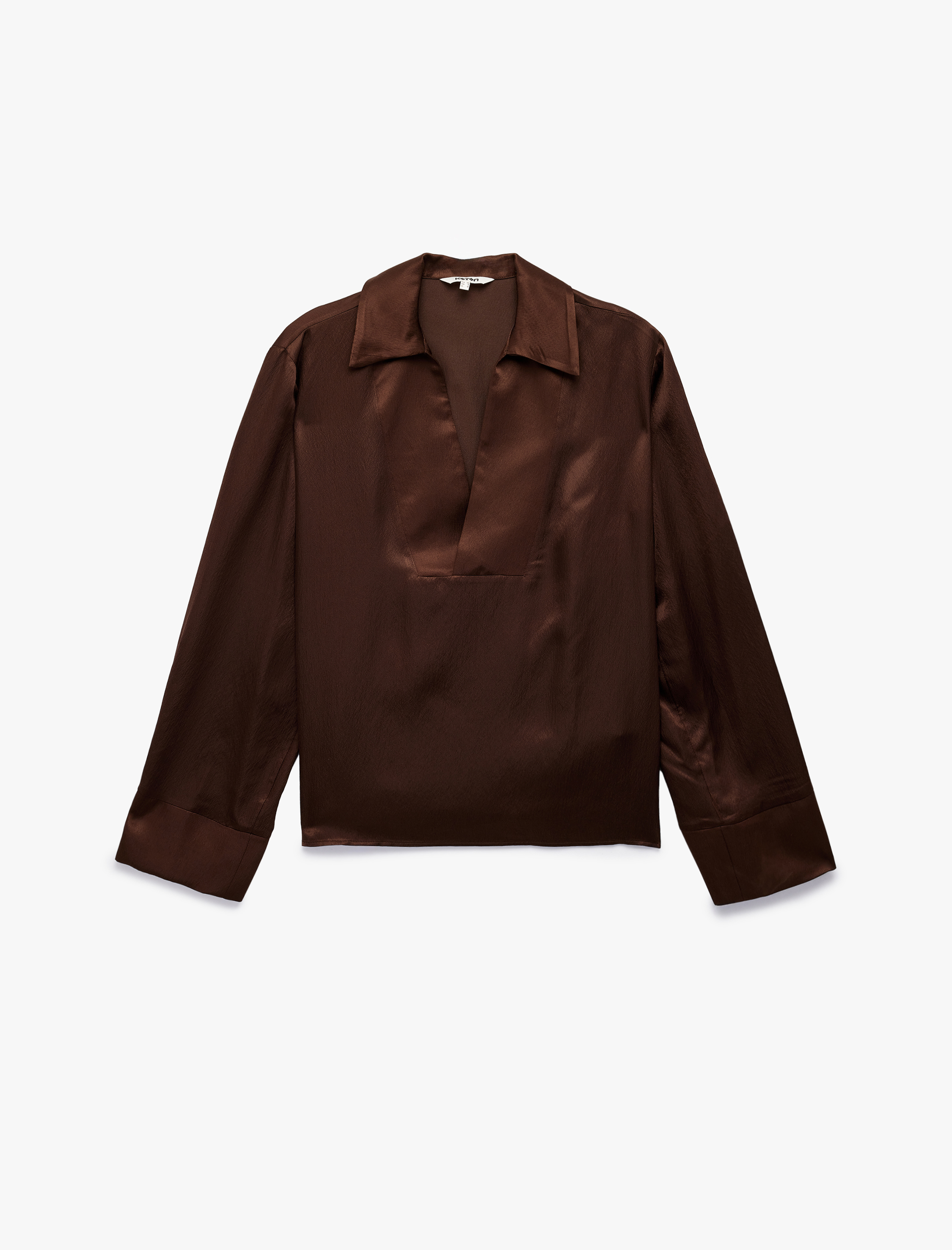   Koton X Şahika Ercümen - Bol Kalıp Uzun Kollu Kaçık Yaka Saten Gömlek