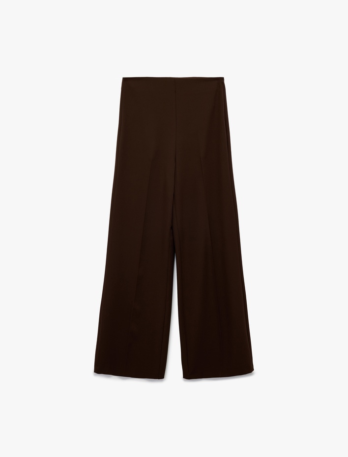  Normal Bel Düz Geniş Paça Kumaş Pantolon