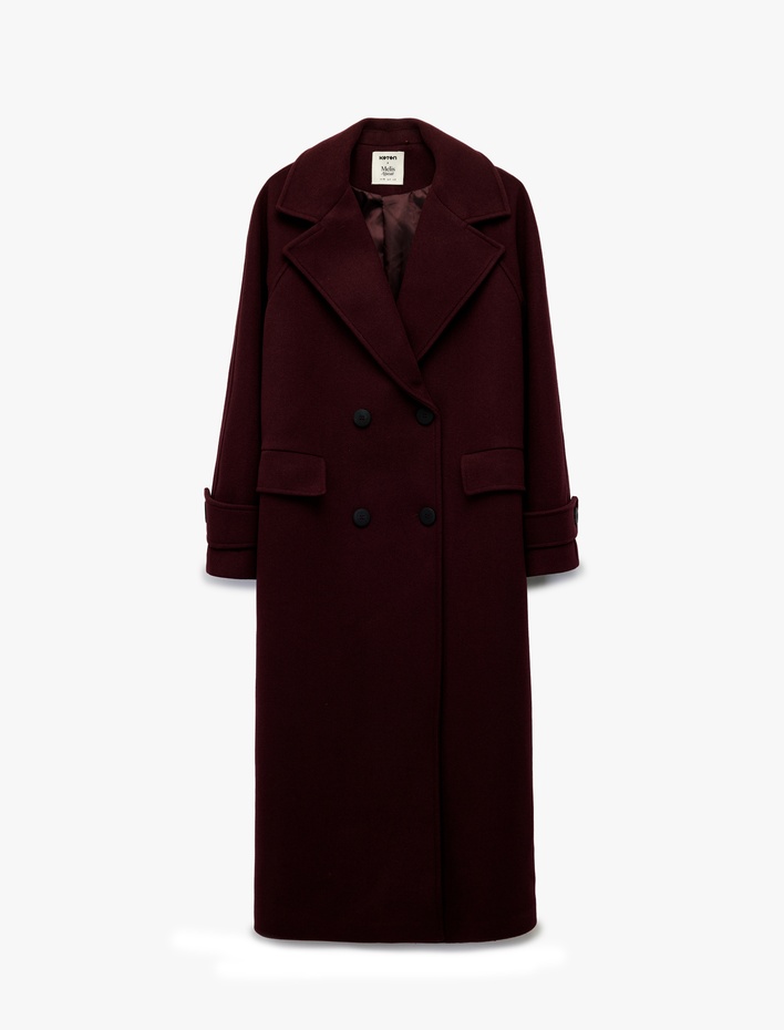  Koton X Melis Ağazat - Oversize Kaban Kruvaze Uzun Kollu Cepli Düğmeli