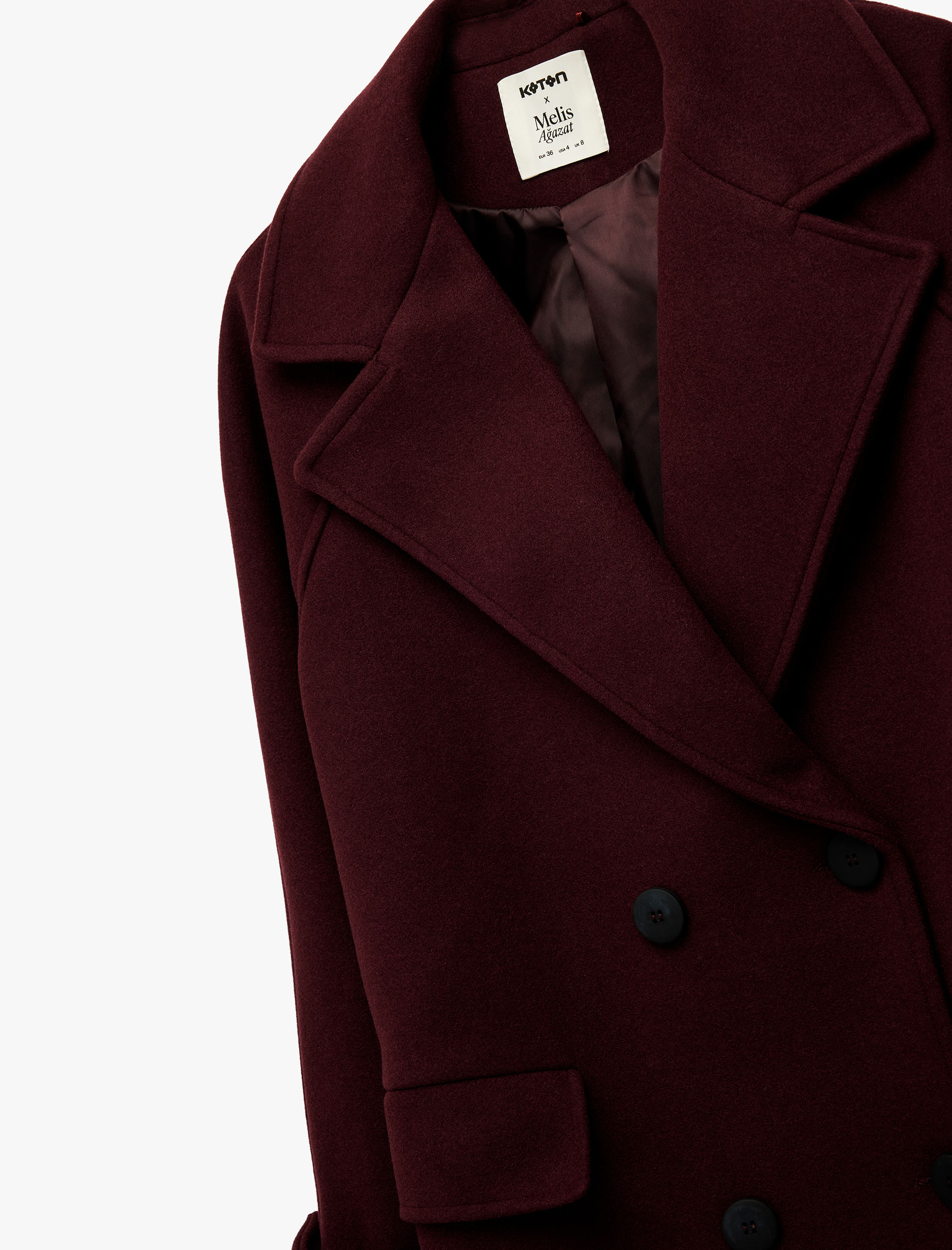   Koton X Melis Ağazat - Oversize Kaban Kruvaze Uzun Kollu Cepli Düğmeli