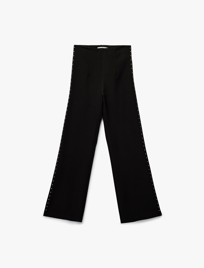  Yanları Zımba Detaylı Uzun Düz Bol Paça Pantolon