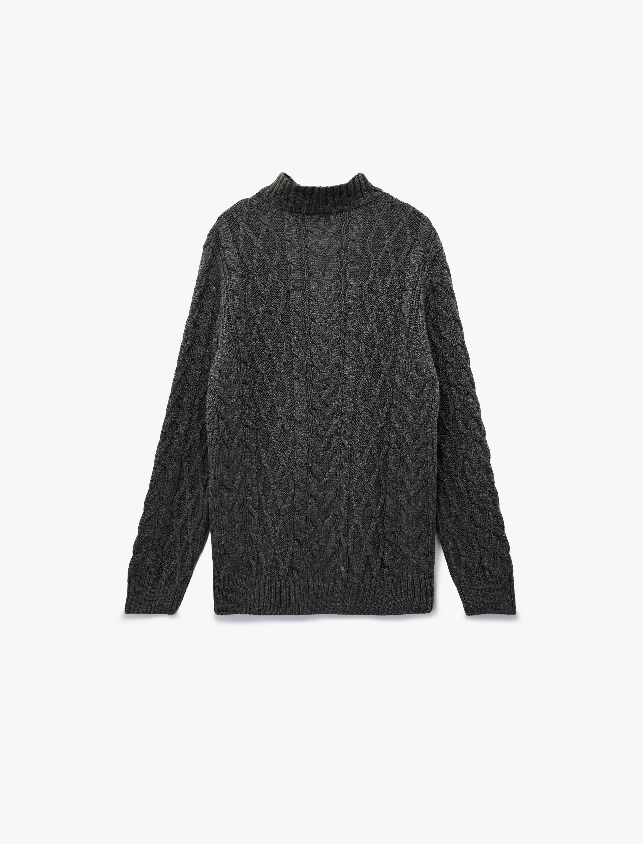   Uzun Kollu Dokulu Yarım Fermuarlı Triko Kazak