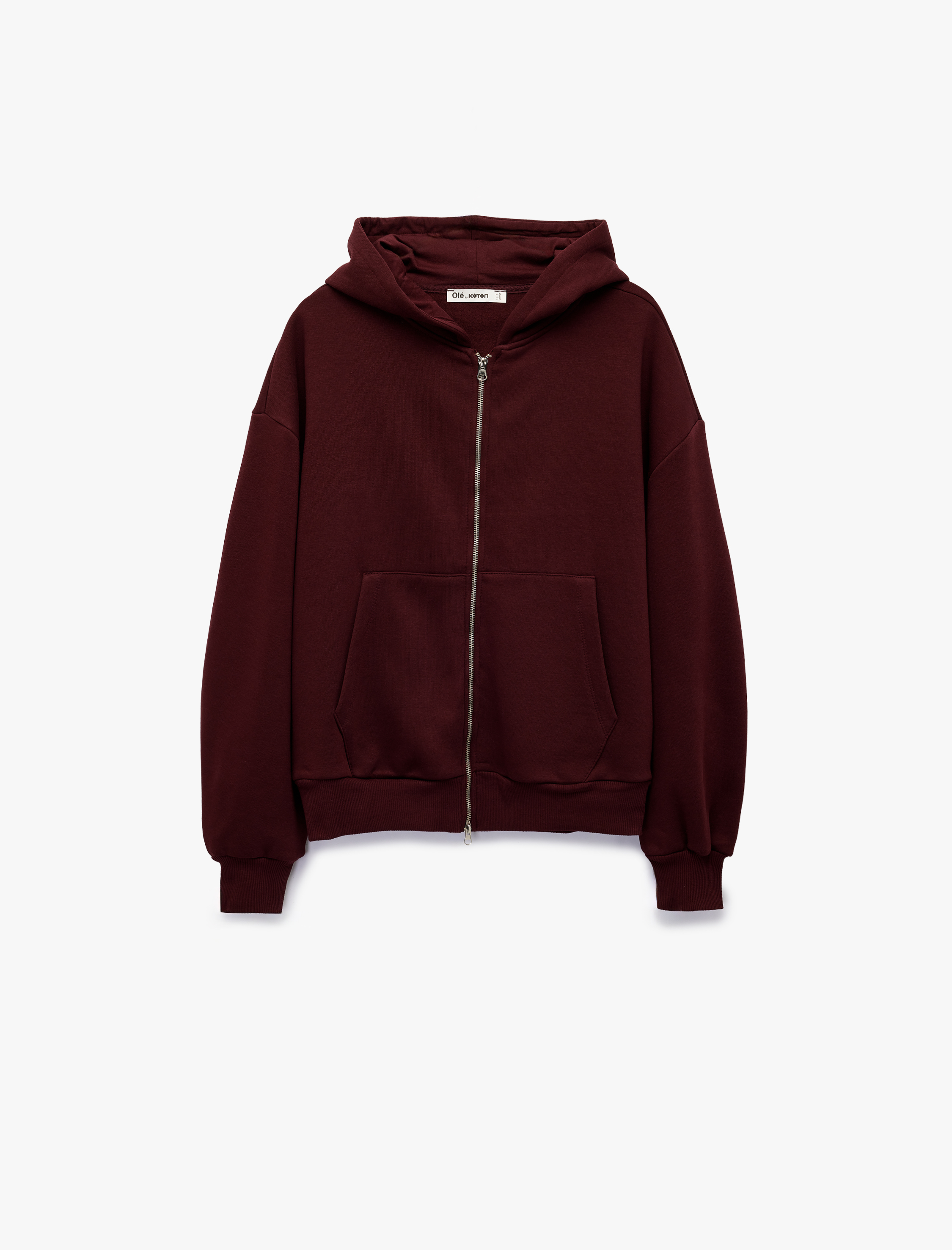   Şardonlu Kapşonlu Uzun Kollu Fermuarlı Sweatshirt