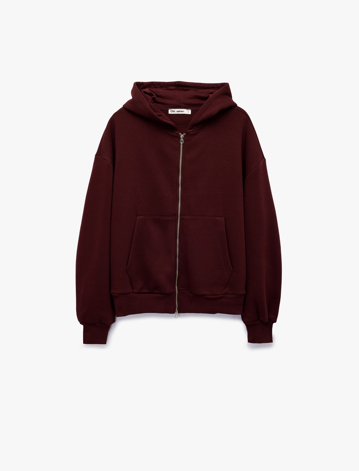  Şardonlu Kapşonlu Uzun Kollu Fermuarlı Sweatshirt