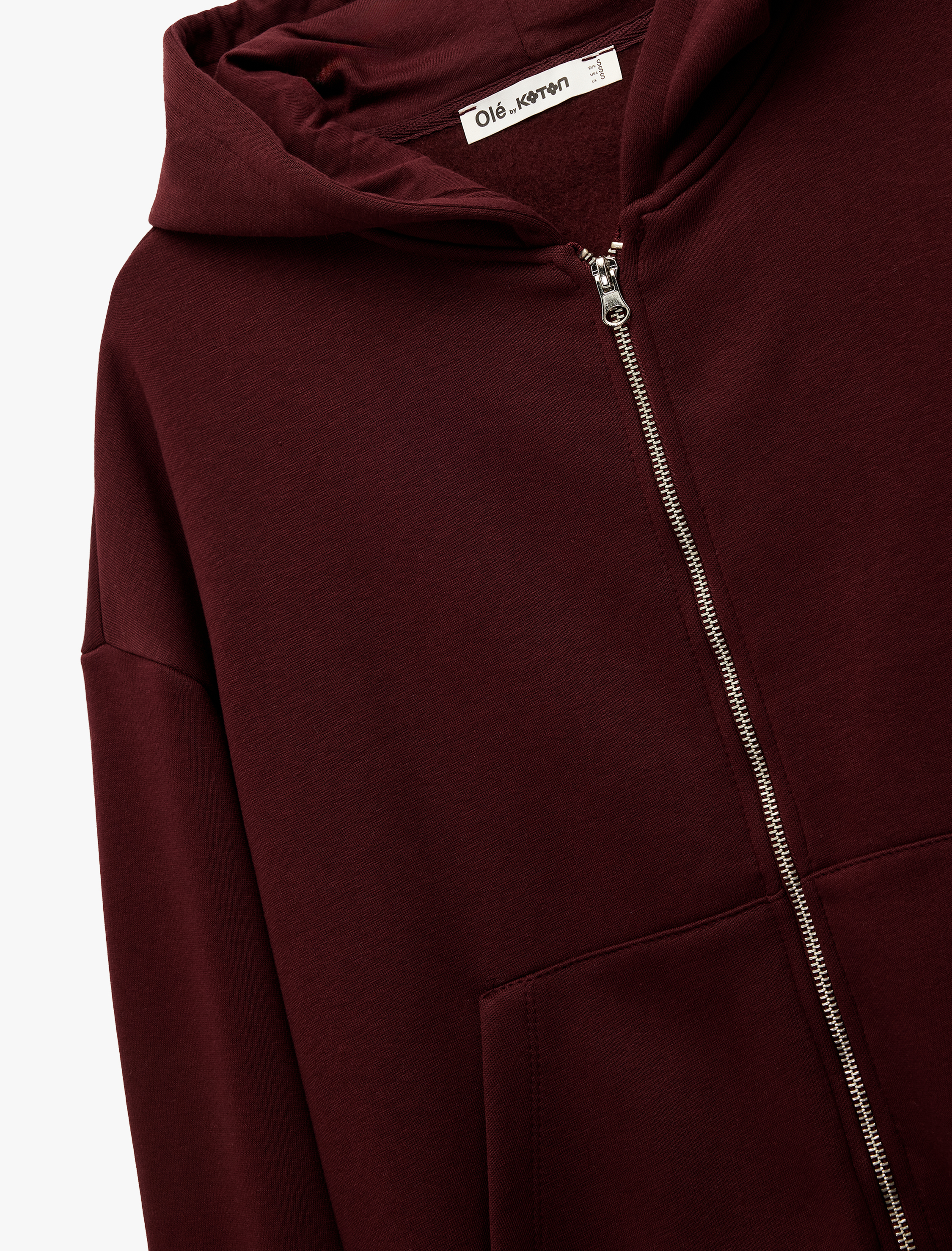   Şardonlu Kapşonlu Uzun Kollu Fermuarlı Sweatshirt