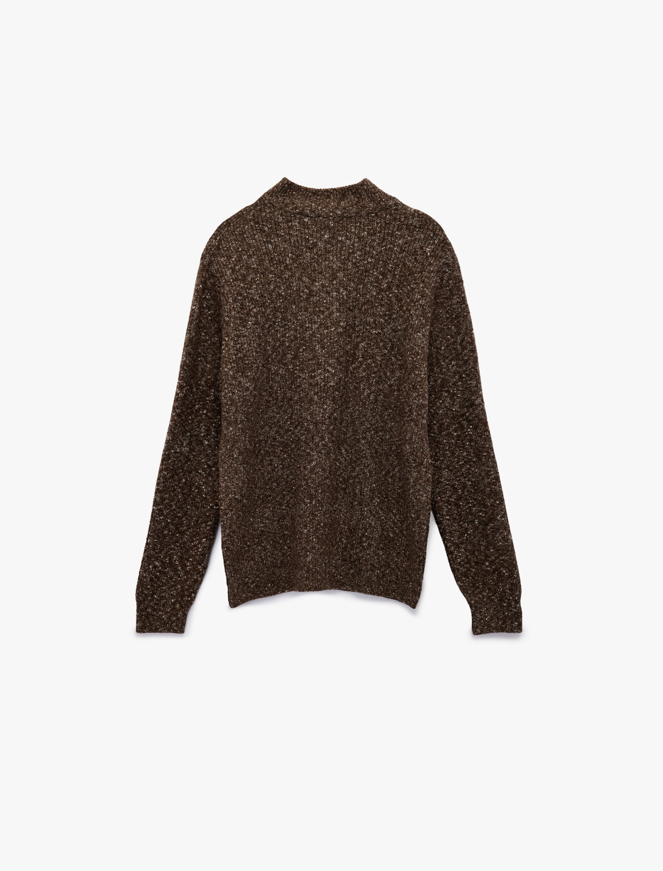   Uzun Kollu Desenli Yarım Fermuarlı Triko Kazak