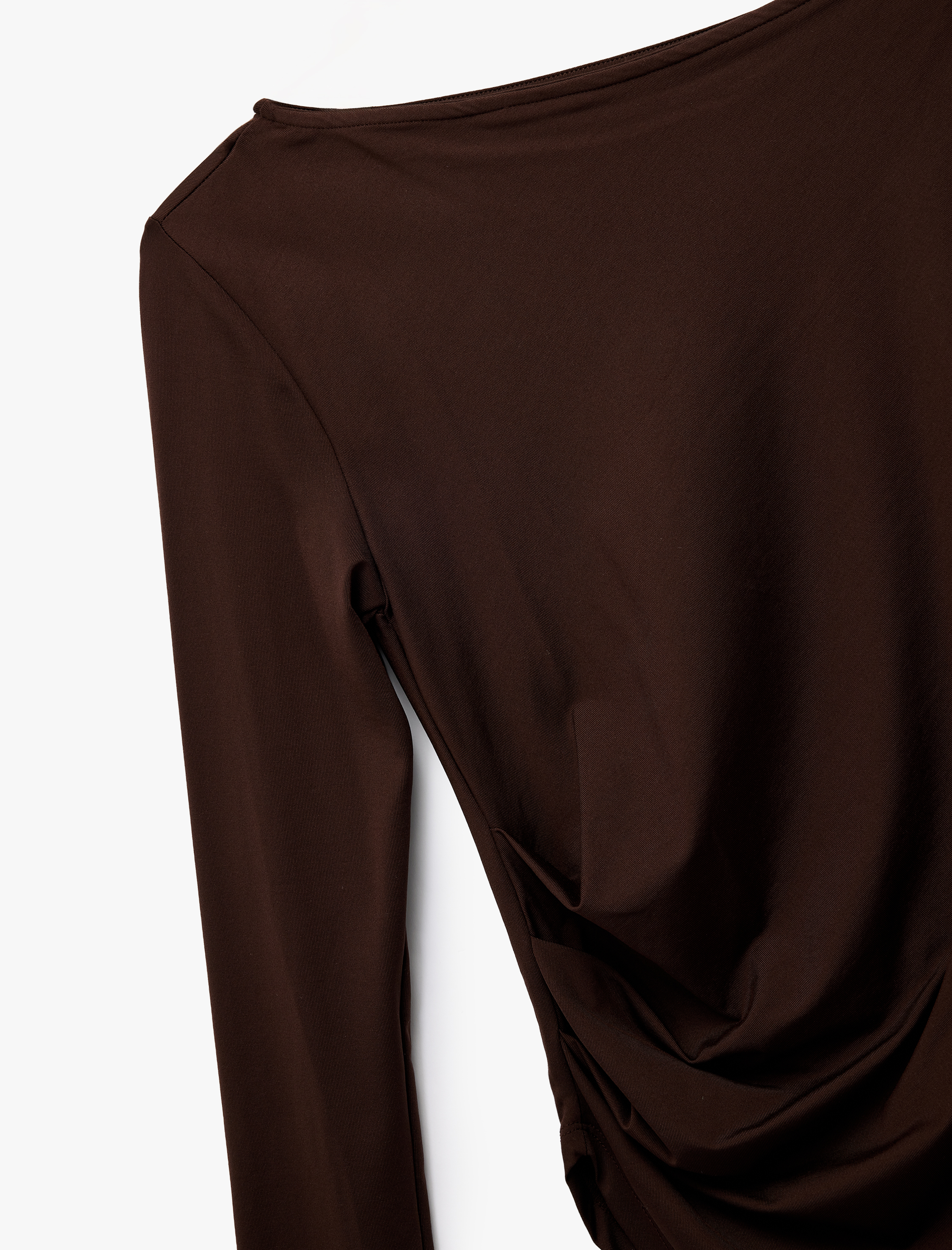   Slim Fit Asimetrik Kesim Drapeli Uzun Kollu Tişört