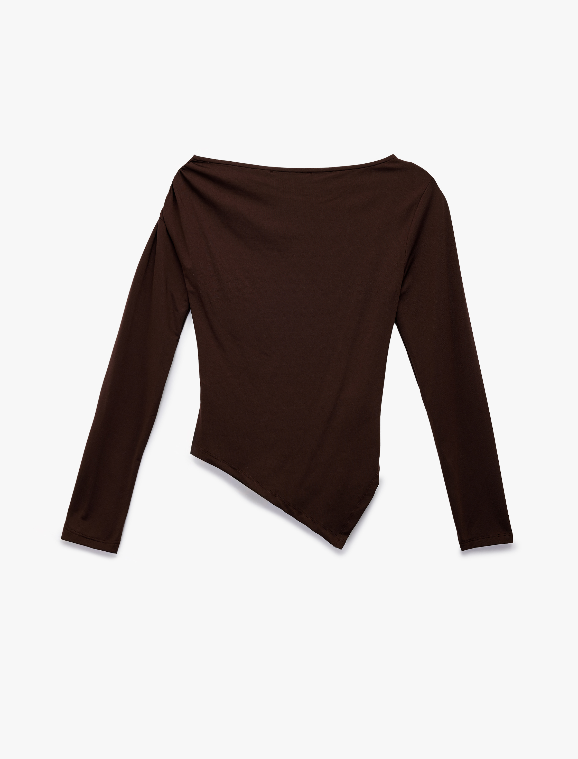   Slim Fit Asimetrik Kesim Drapeli Uzun Kollu Tişört