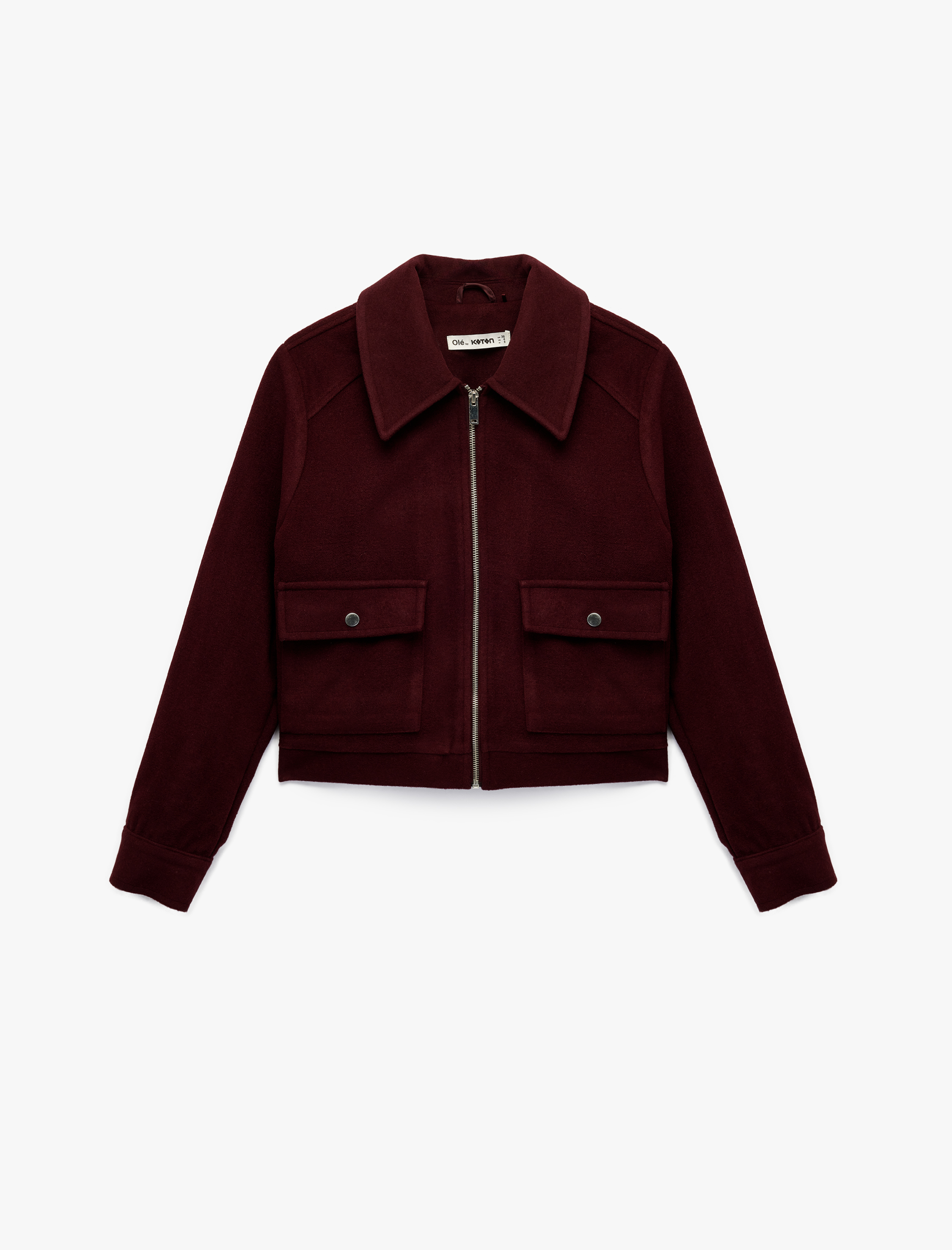   Uzun Kollu Klasik Yaka Cep Detaylı Oversize Fermuarlı Ceket