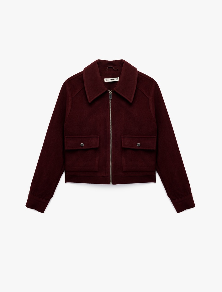  Uzun Kollu Klasik Yaka Cep Detaylı Oversize Fermuarlı Ceket