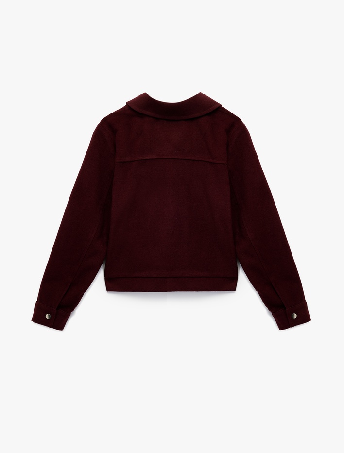  Uzun Kollu Klasik Yaka Cep Detaylı Oversize Fermuarlı Ceket