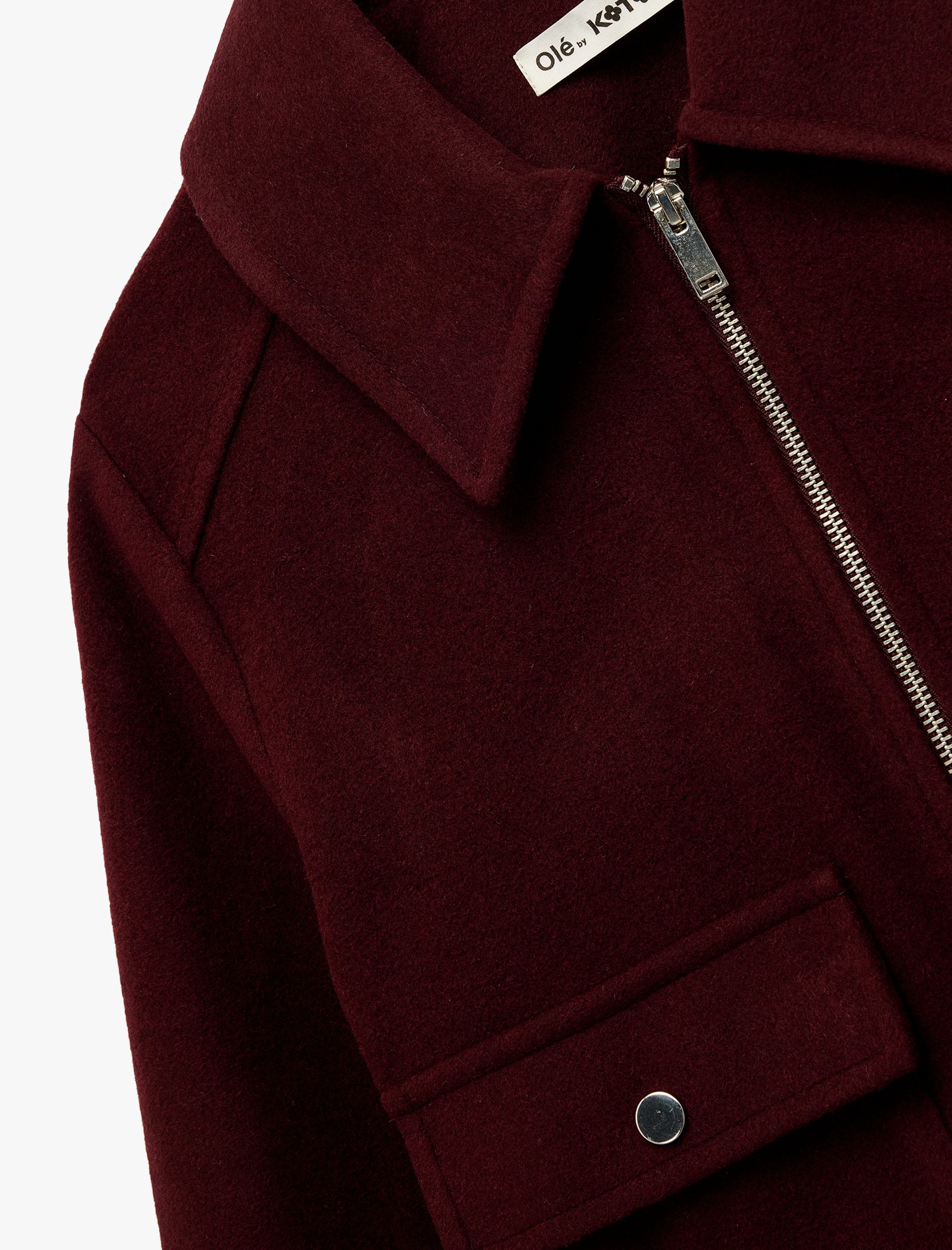   Uzun Kollu Klasik Yaka Cep Detaylı Oversize Fermuarlı Ceket