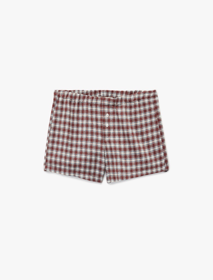  Düğmeli Ekoseli Şort Pijama Altı