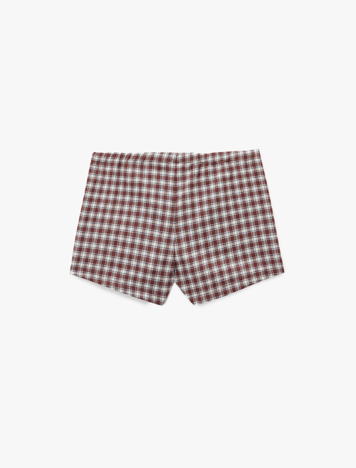  Düğmeli Ekoseli Şort Pijama Altı