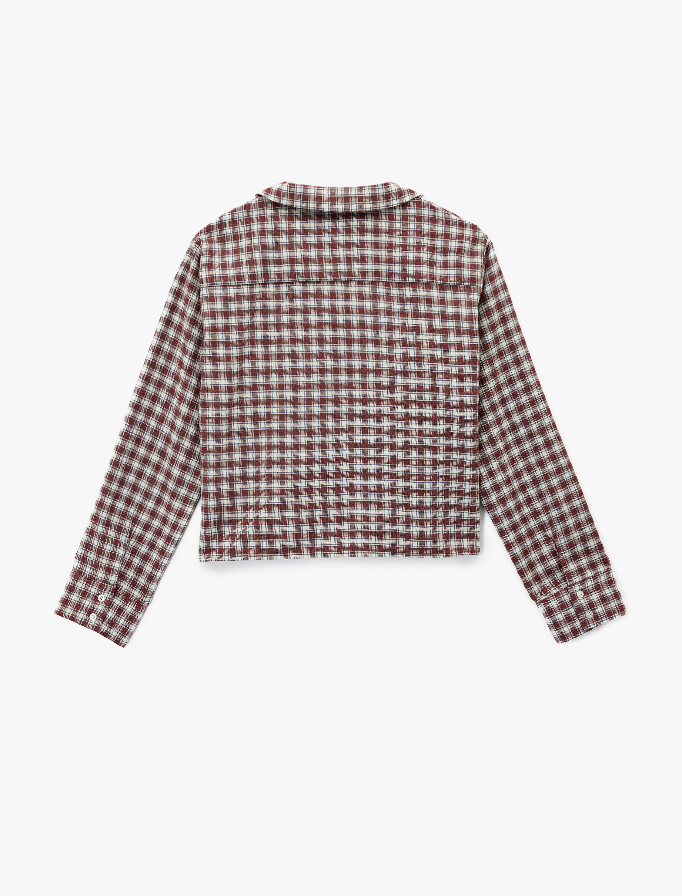   Uzun Kollu Gömlek Yaka Oversize Crop Ekoseli Pijama Üstü