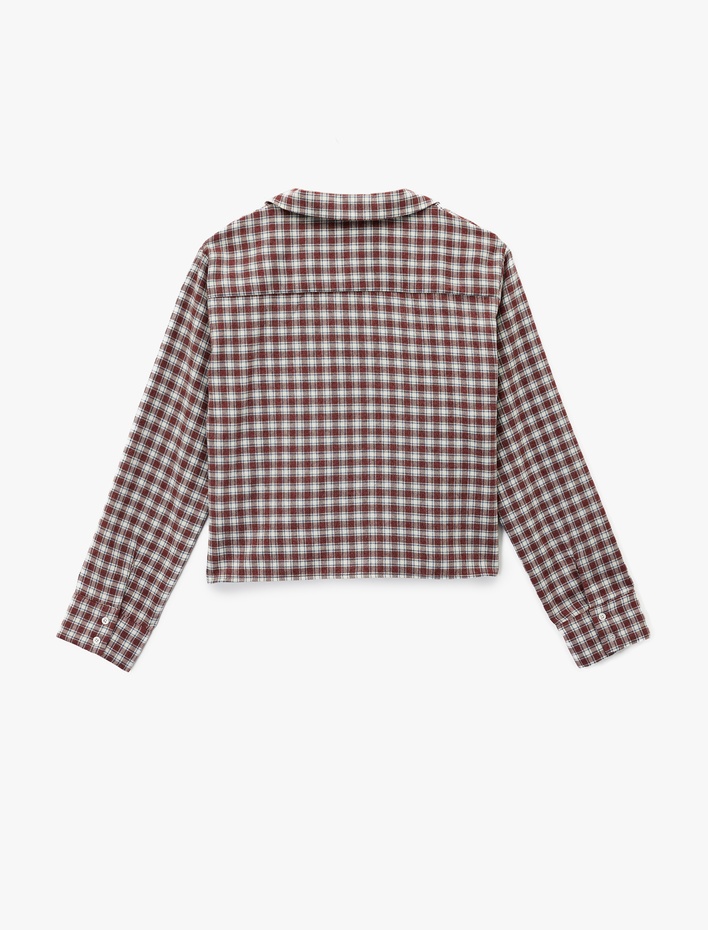  Uzun Kollu Gömlek Yaka Oversize Crop Ekoseli Pijama Üstü