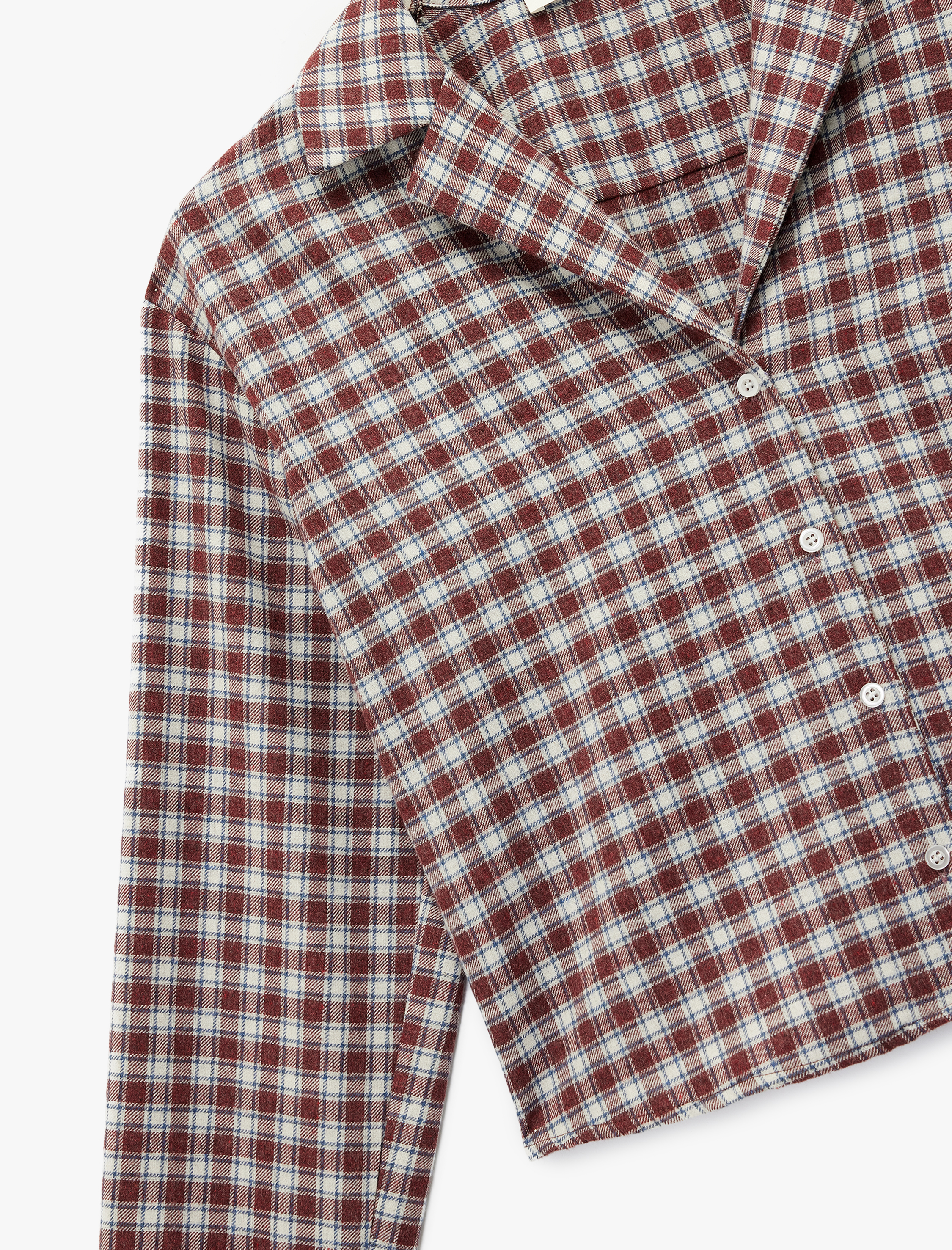   Uzun Kollu Gömlek Yaka Oversize Crop Ekoseli Pijama Üstü