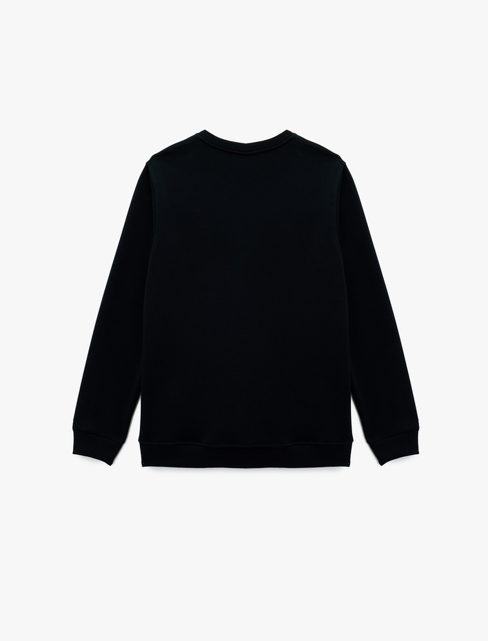  Regular Fit Basic Şardonlu Bisiklet Yaka Baskılı Sweatshirt