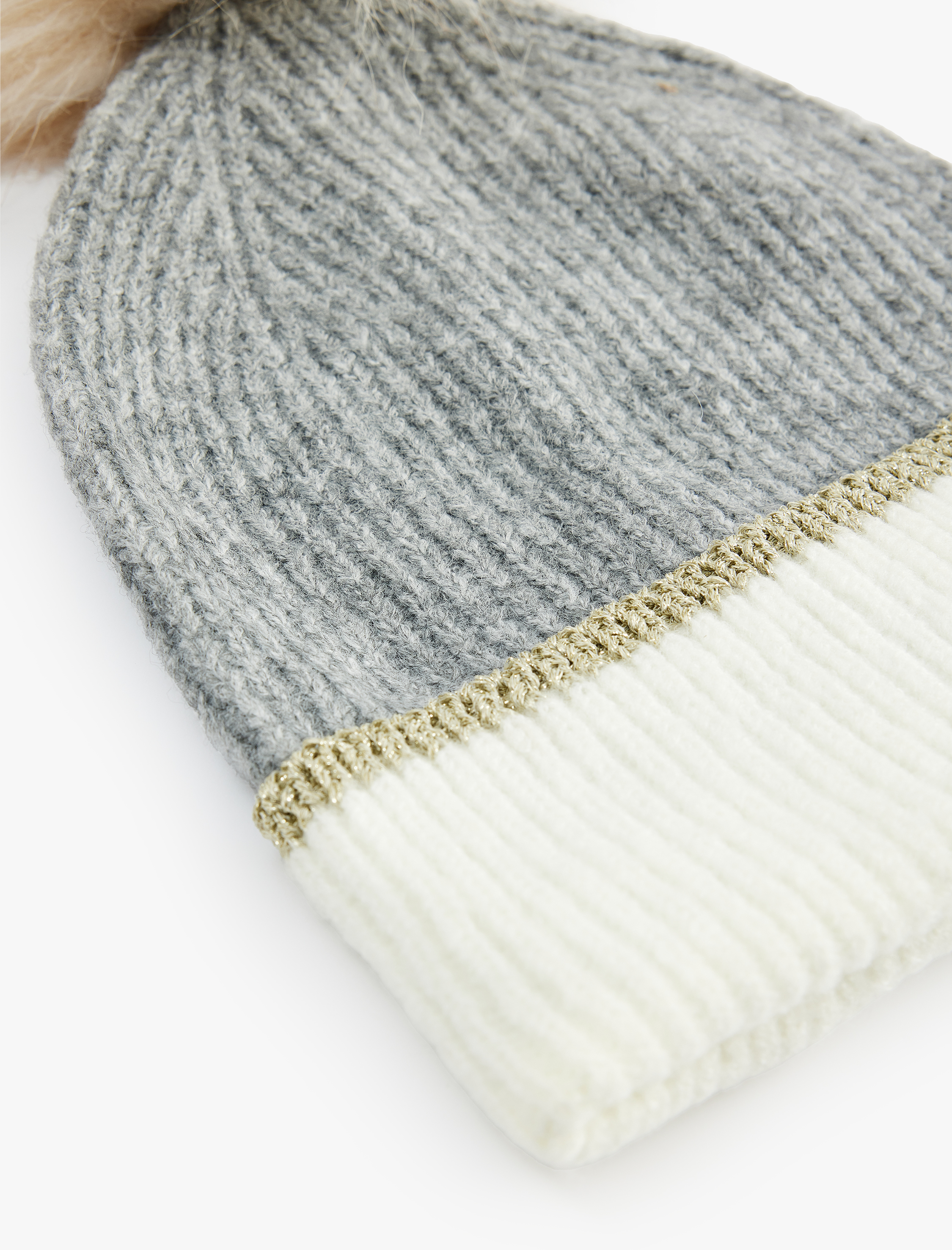  Kadın Pon Pon Detaylı Katlı Renk Bloklu Örgü Bere