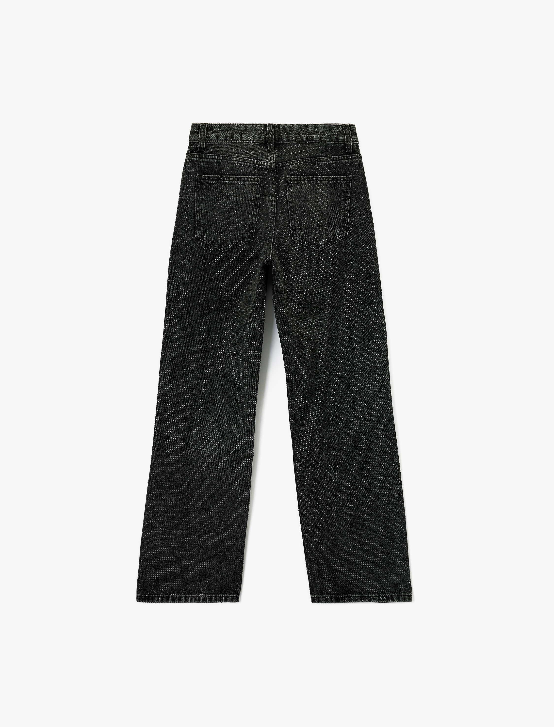   Düğmeli Cepli Pamuklu Normal Bel Düz Paça Taşlı Jean Pantolon - Straight Fit Jean