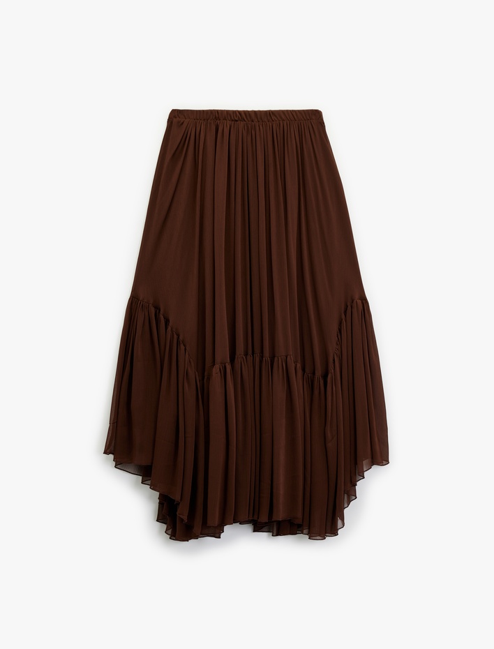  Fırfırlı Katlı Asimetrik Uzun Şifon Etek