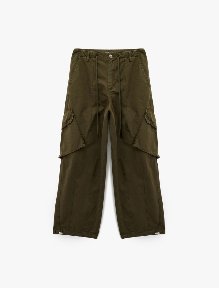  Pamuklu Rahat Kalıp Stoperli Beli Bağcıklı Kargo Cepli Balon Pantolon