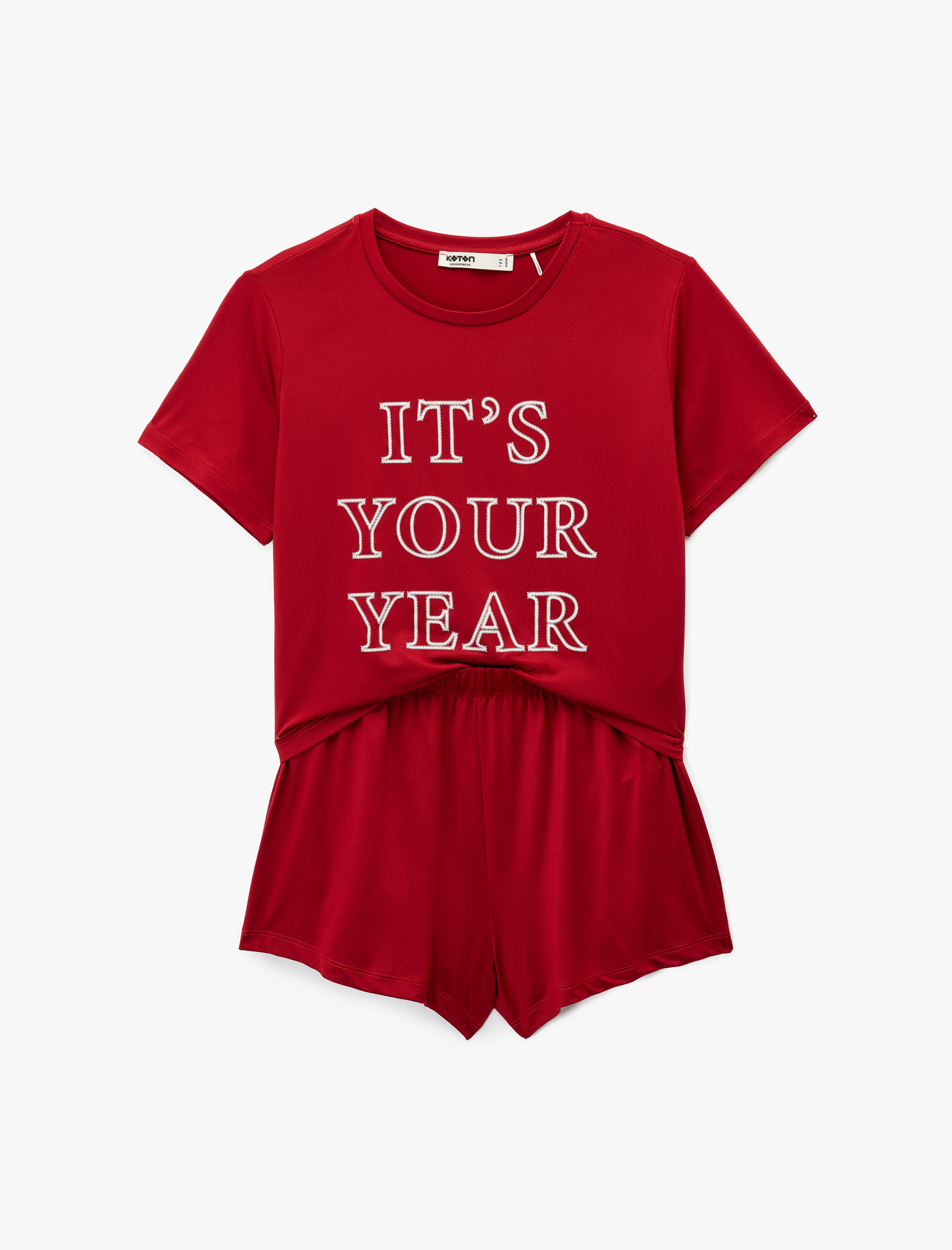   Rahat Kalıp Kısa Kollu Bisiklet Yaka Şortlu Yılbaşı Pijama Takımı