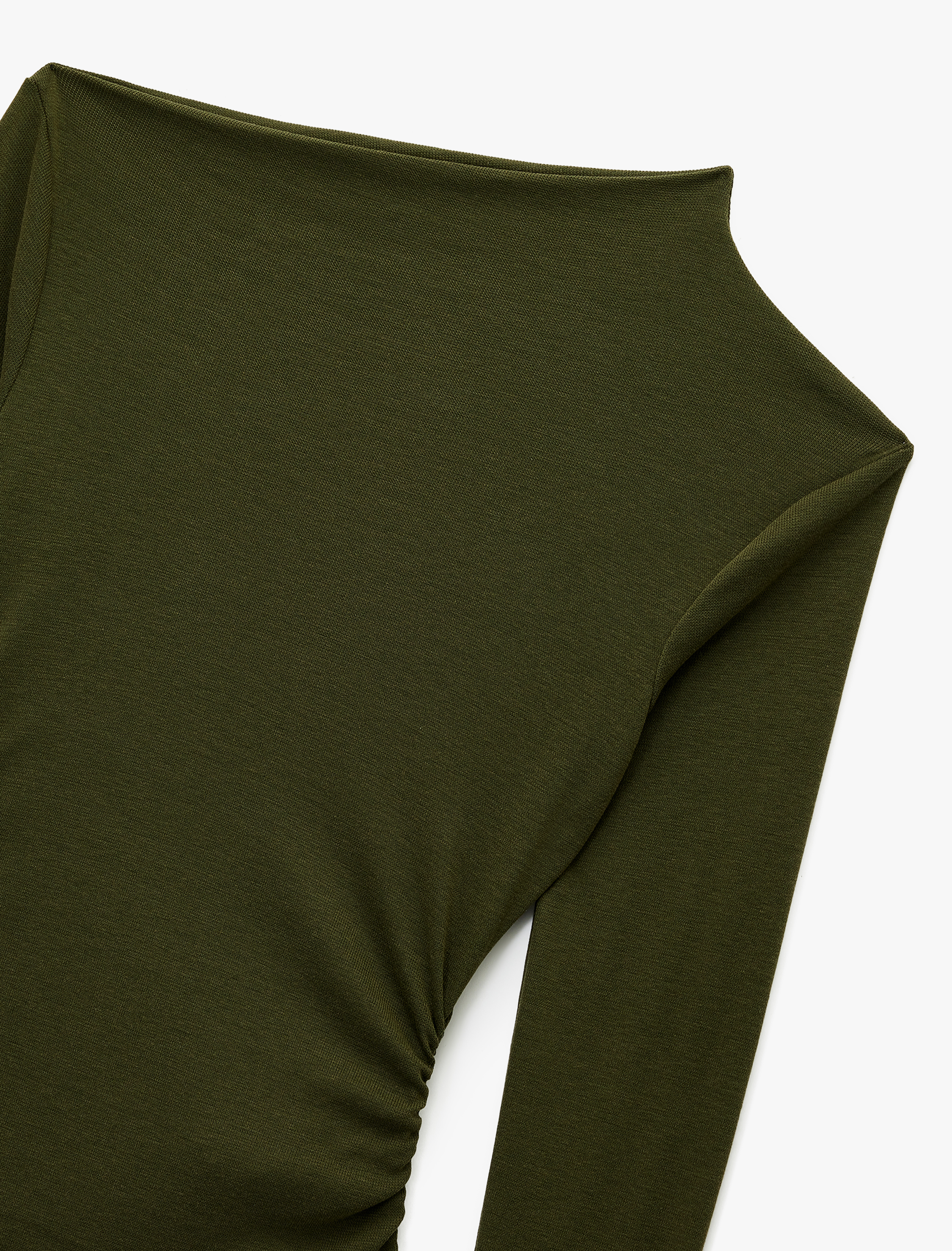   Slim Fit Drapeli Asimetrik Yaka Uzun Kollu Tişört