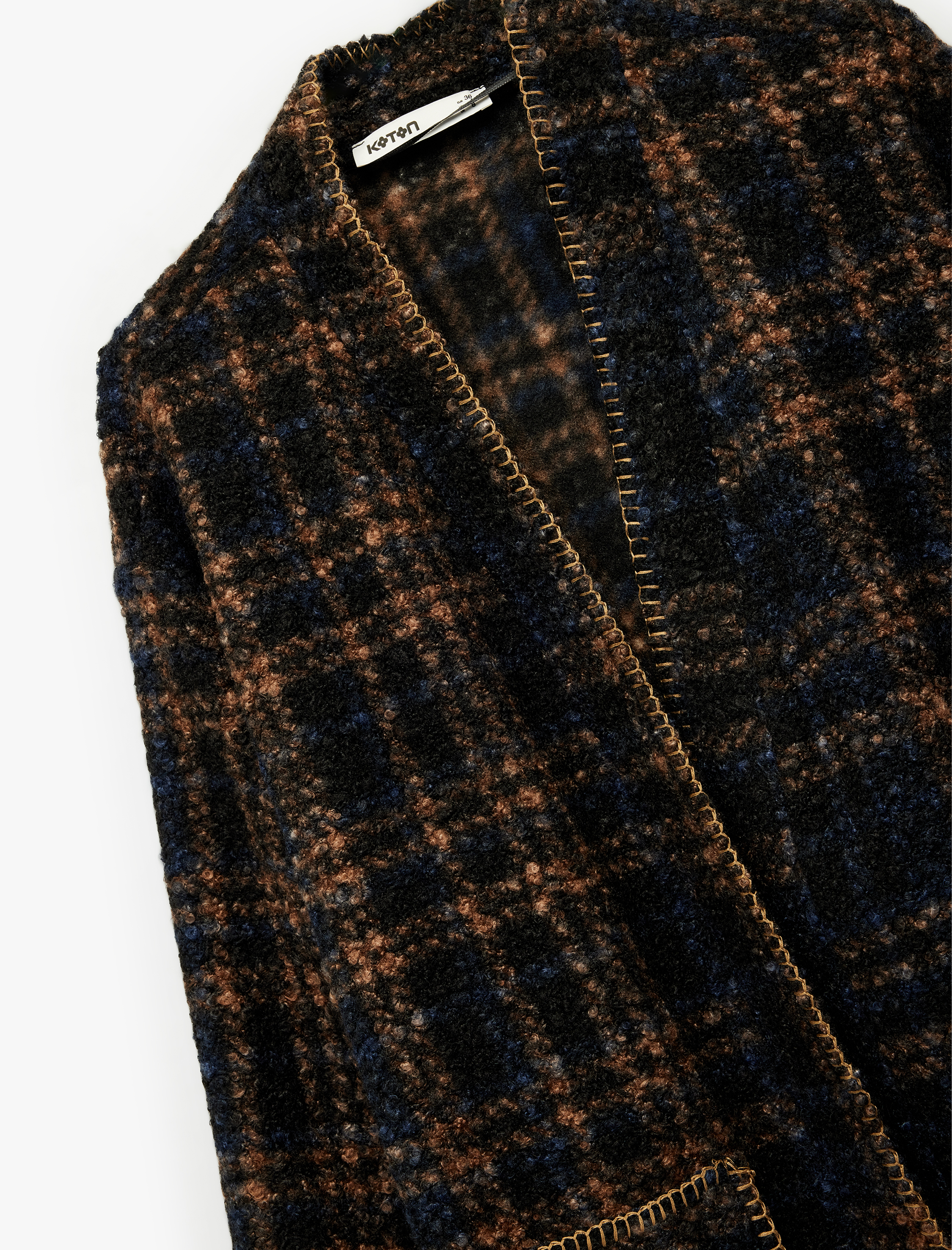   Ekose Kaban Uzun Kollu Cepli Çoban Dikişi Detaylı