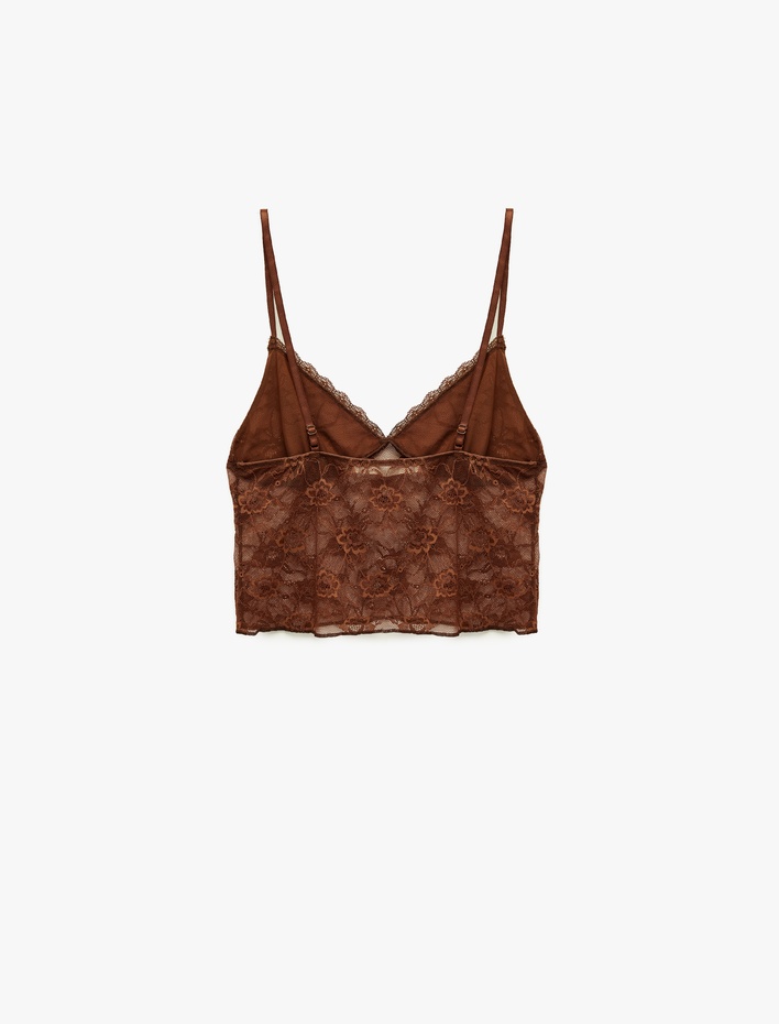  V Yaka Dantel Detaylı Askılı Pijama Üstü