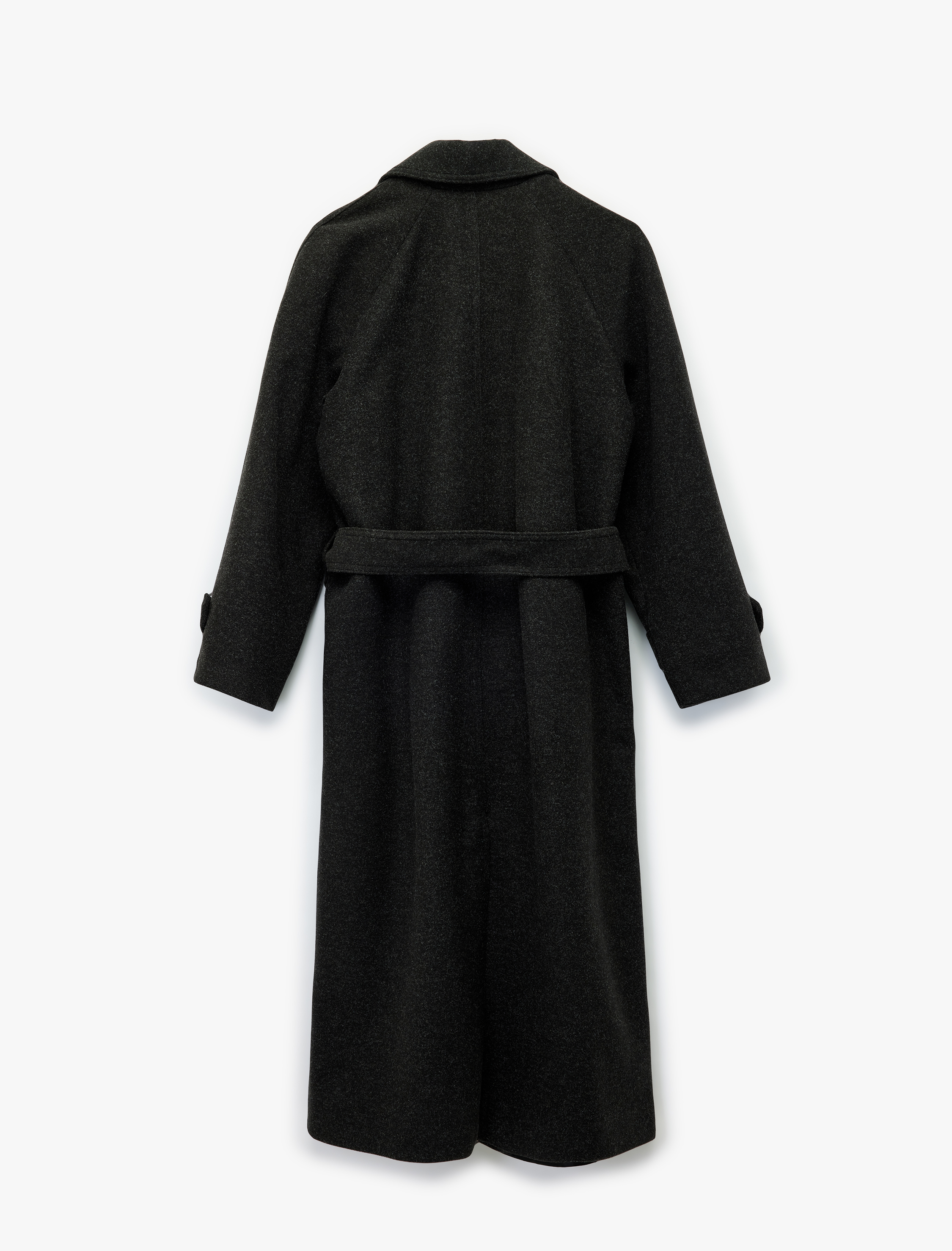   Uzun Kemerli Kaşe Kaban Uzun Kollu Düğmeli Cepli