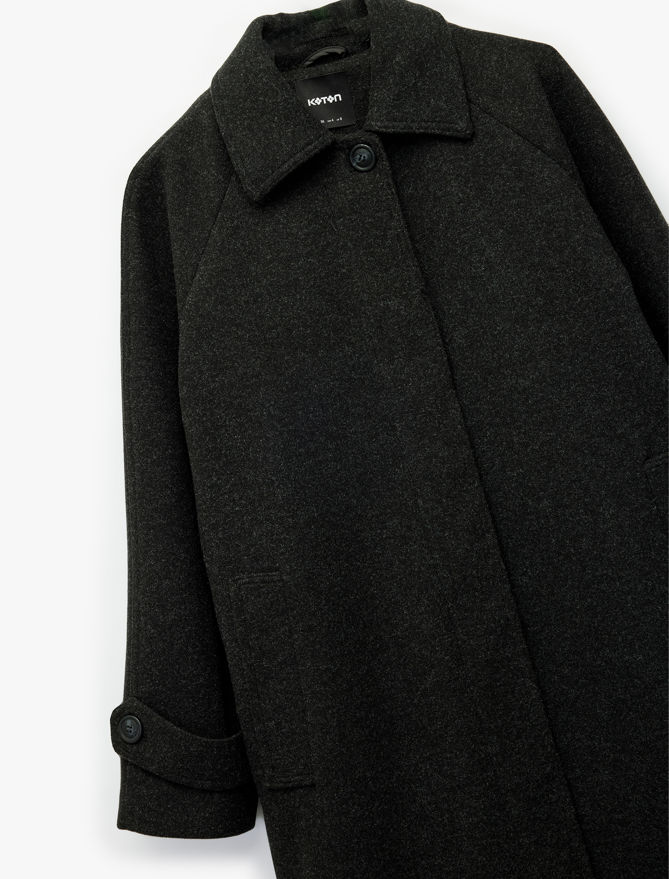   Uzun Kemerli Kaşe Kaban Uzun Kollu Düğmeli Cepli