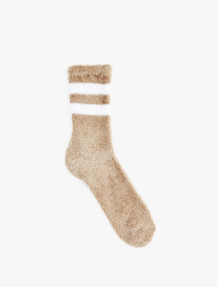Kadın Çizgili Tüylü Havlu Soket Çorap