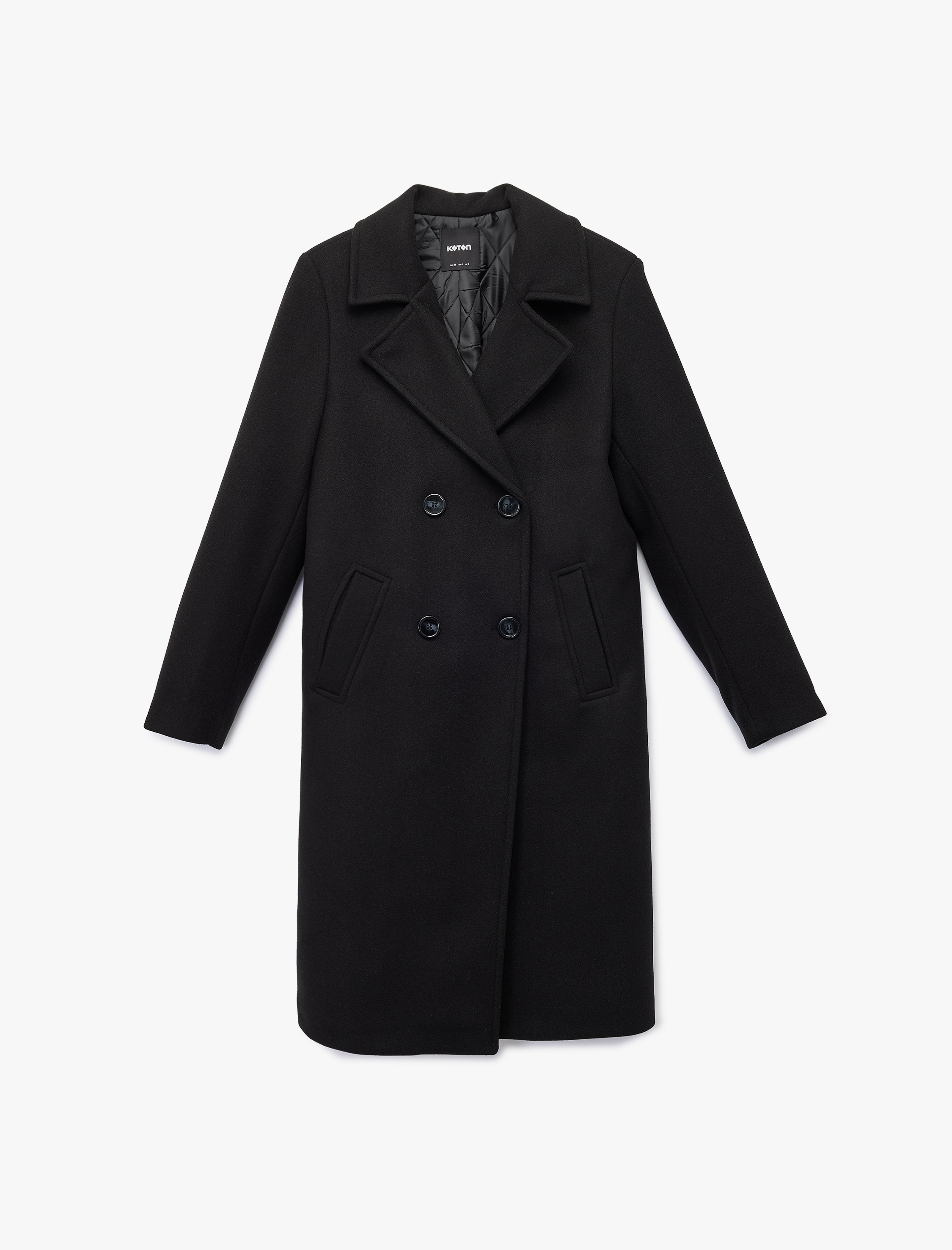   Uzun Kollu Düğmeli Kruvaze Kaşe Kaban