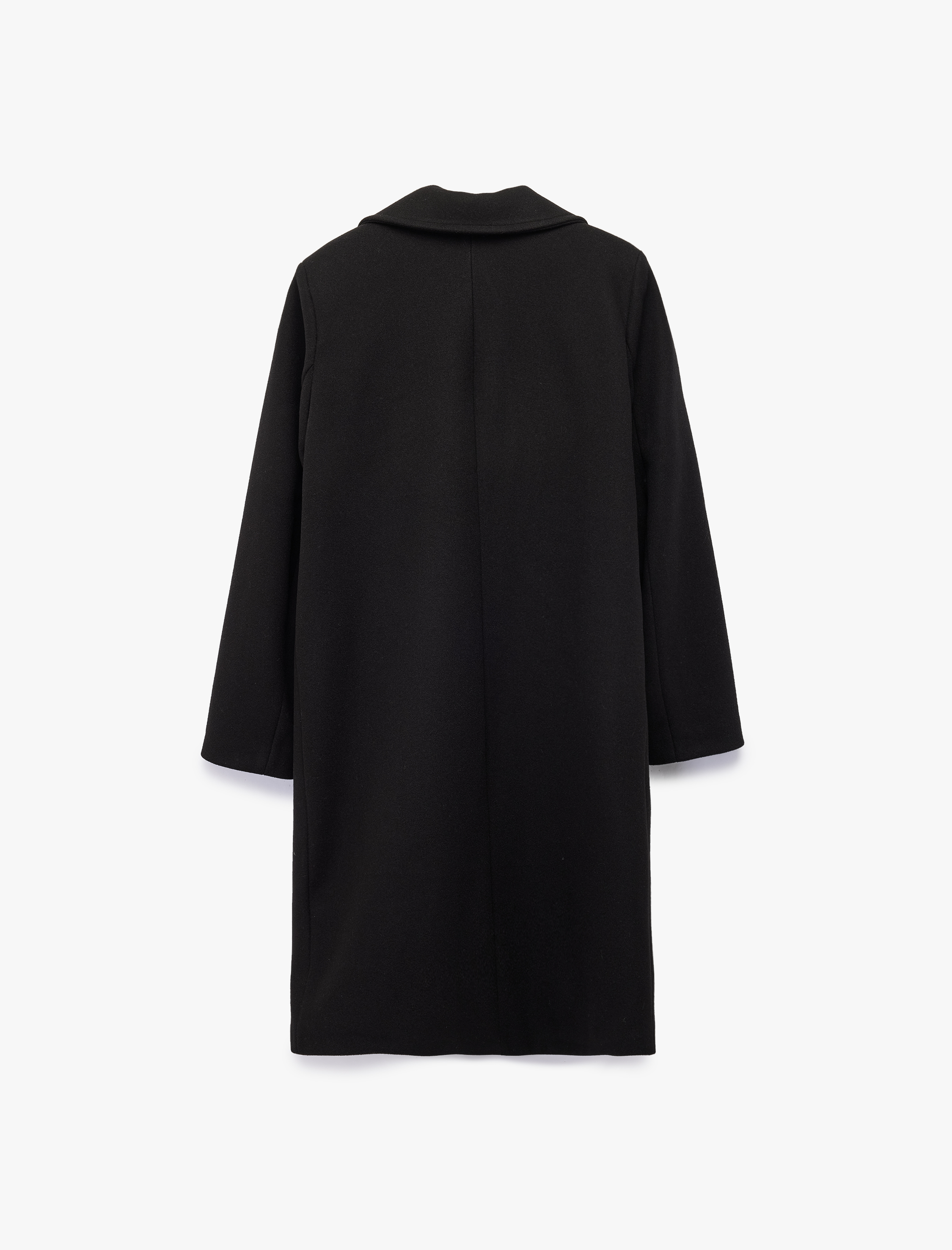   Uzun Kollu Düğmeli Kruvaze Kaşe Kaban