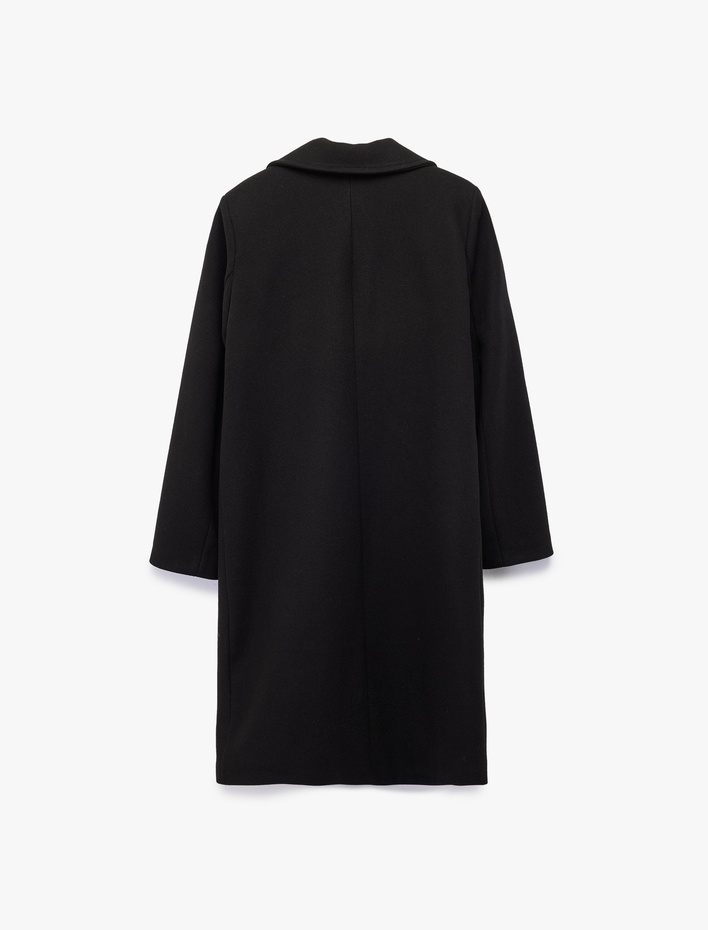  Uzun Kollu Düğmeli Kruvaze Kaşe Kaban