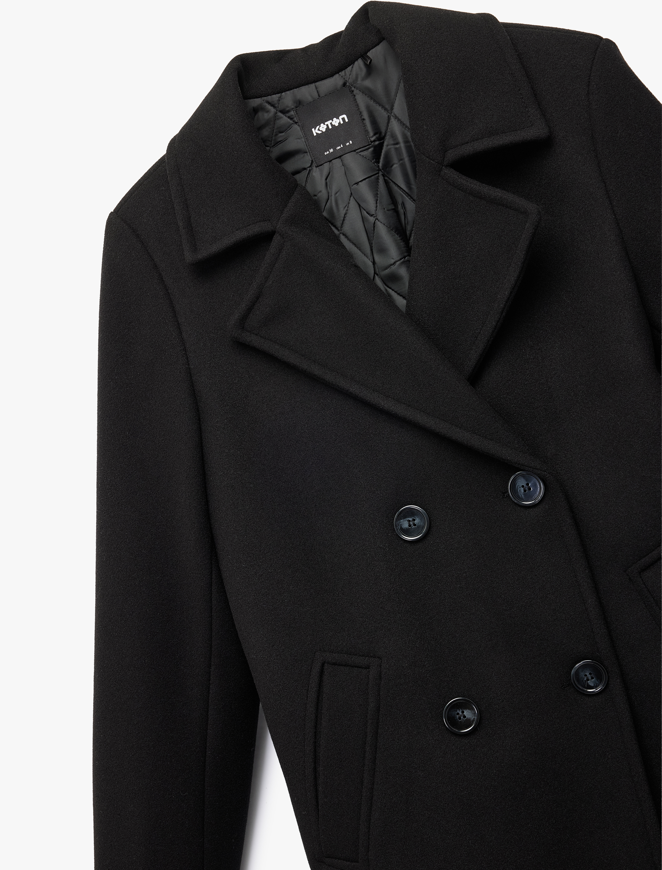   Uzun Kollu Düğmeli Kruvaze Kaşe Kaban