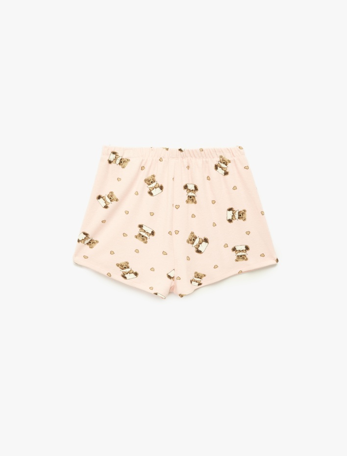  Ayıcık Baskılı Rahat Kalıp Beli Lastikli Viskon Şort