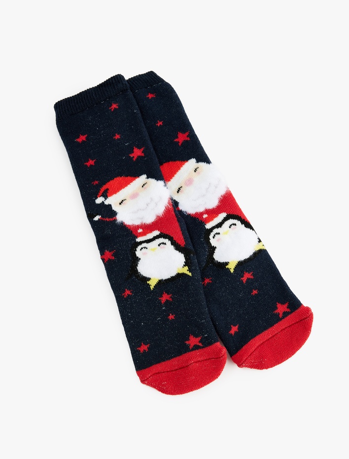 Erkek Çocuk Pamuklu Noel Baba Baskılı Yılbaşı Çorap