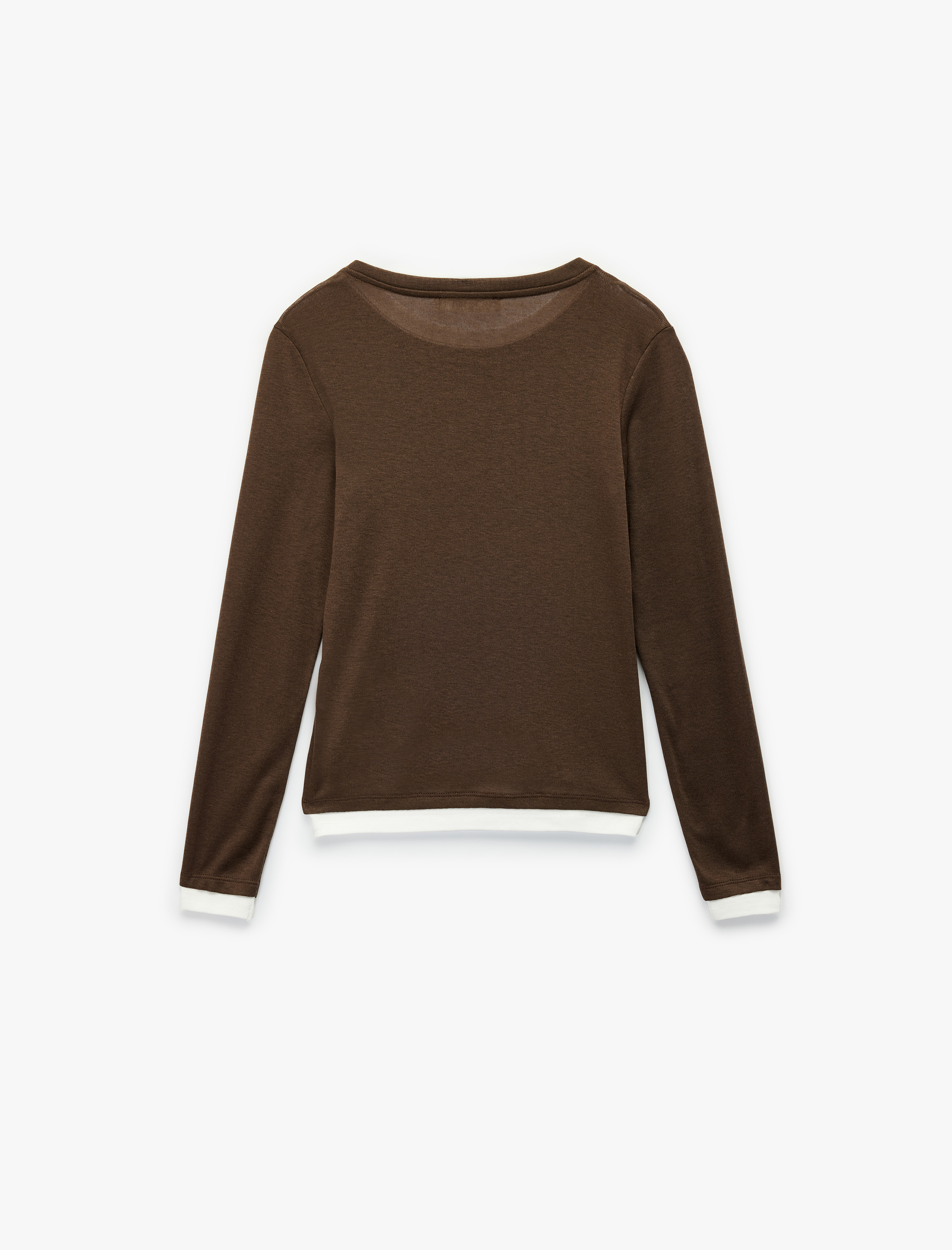   Bisiklet Yaka Biyeli Slim Fit Viskon Karışımlı Uzun Kollu Tişört