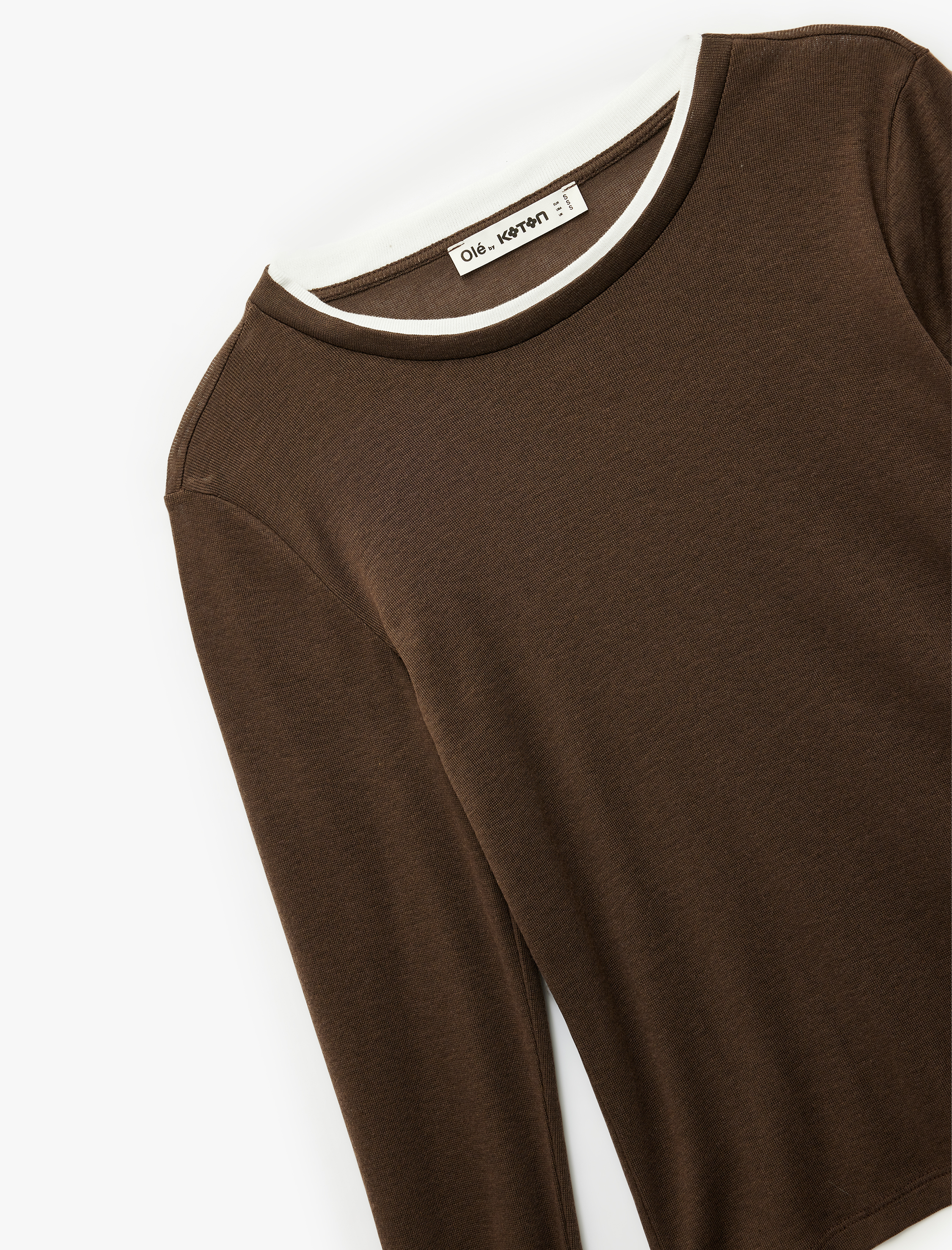   Bisiklet Yaka Biyeli Slim Fit Viskon Karışımlı Uzun Kollu Tişört