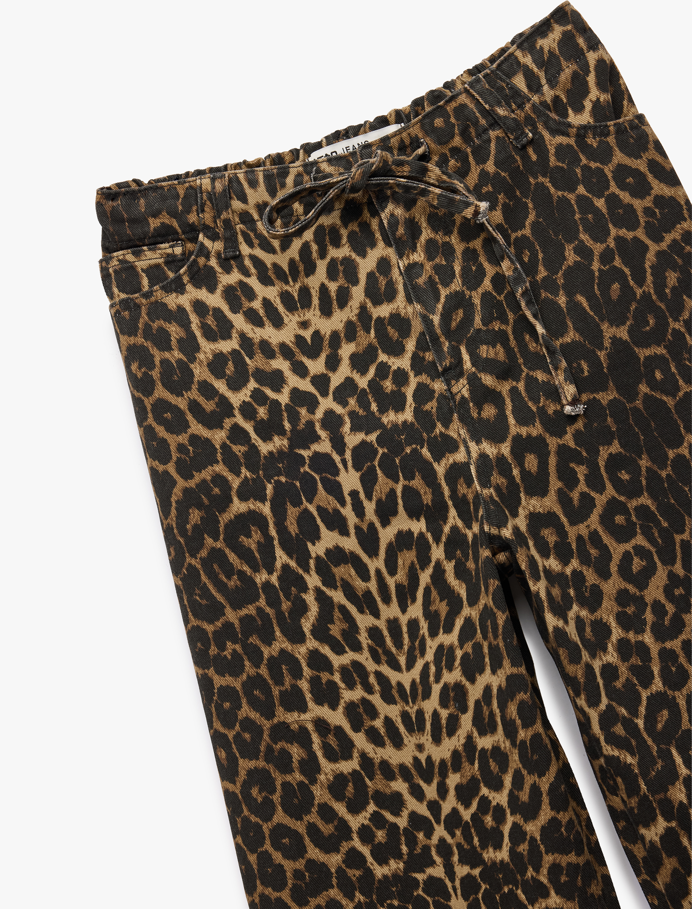   Normal Bel Düğmeli Cepli Düz Paça Leopar Desenli Pantolon -Straight Fit Jeans