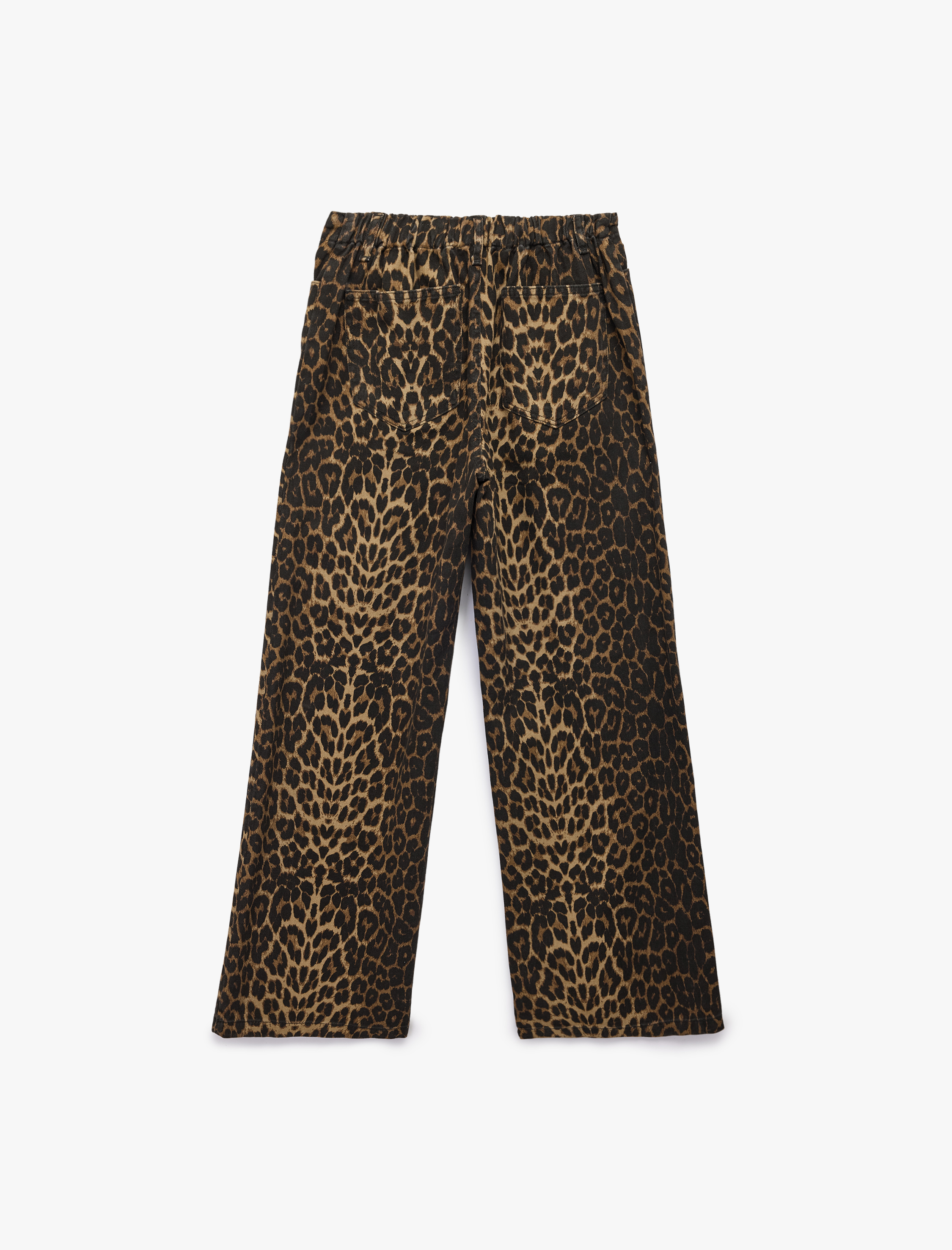   Normal Bel Düğmeli Cepli Düz Paça Leopar Desenli Pantolon -Straight Fit Jeans