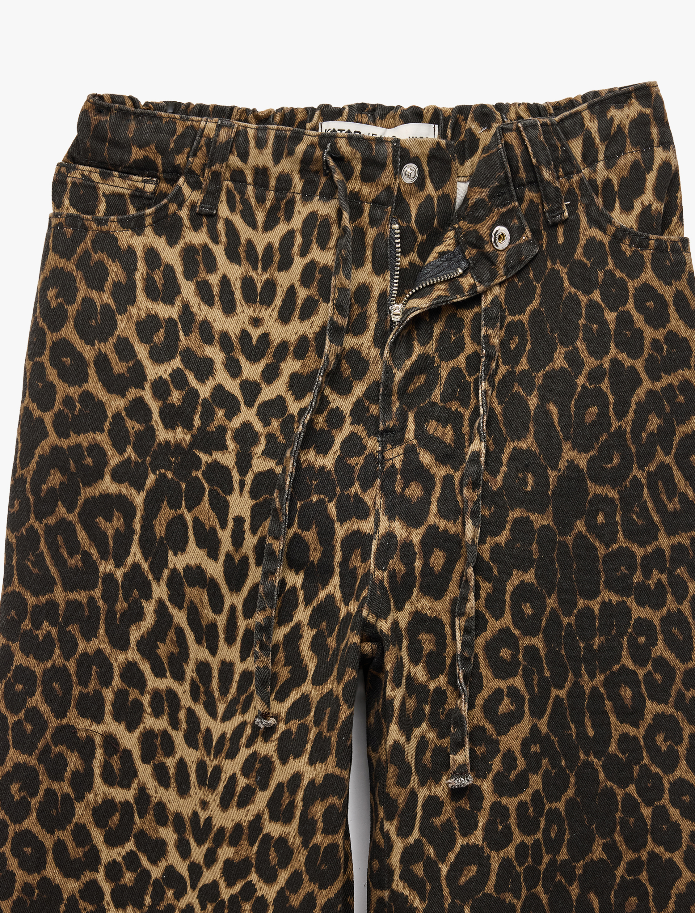   Normal Bel Düğmeli Cepli Düz Paça Leopar Desenli Pantolon -Straight Fit Jeans